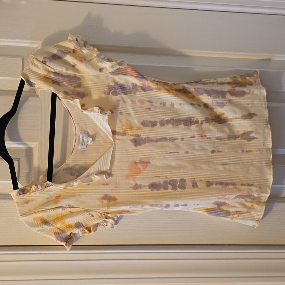 TRUE CRAFT WOMEN'S JUNIOR SHORT SLEEVE IVORY TIE DYE SUMMER TOP SIZE MEDIUM